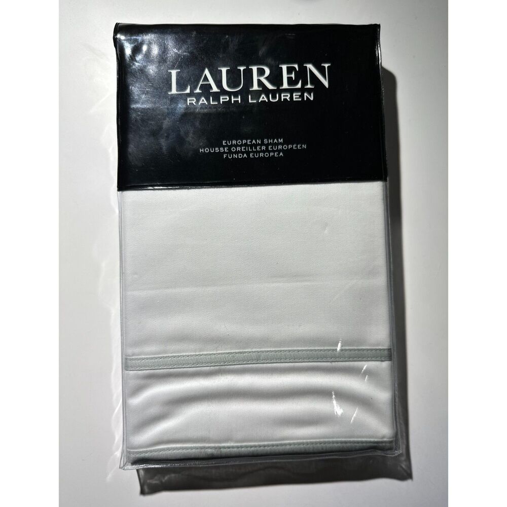 Ralph Lauren Spencer Border Sateen White Sage 100% Cotton EURO Pillowcase sham